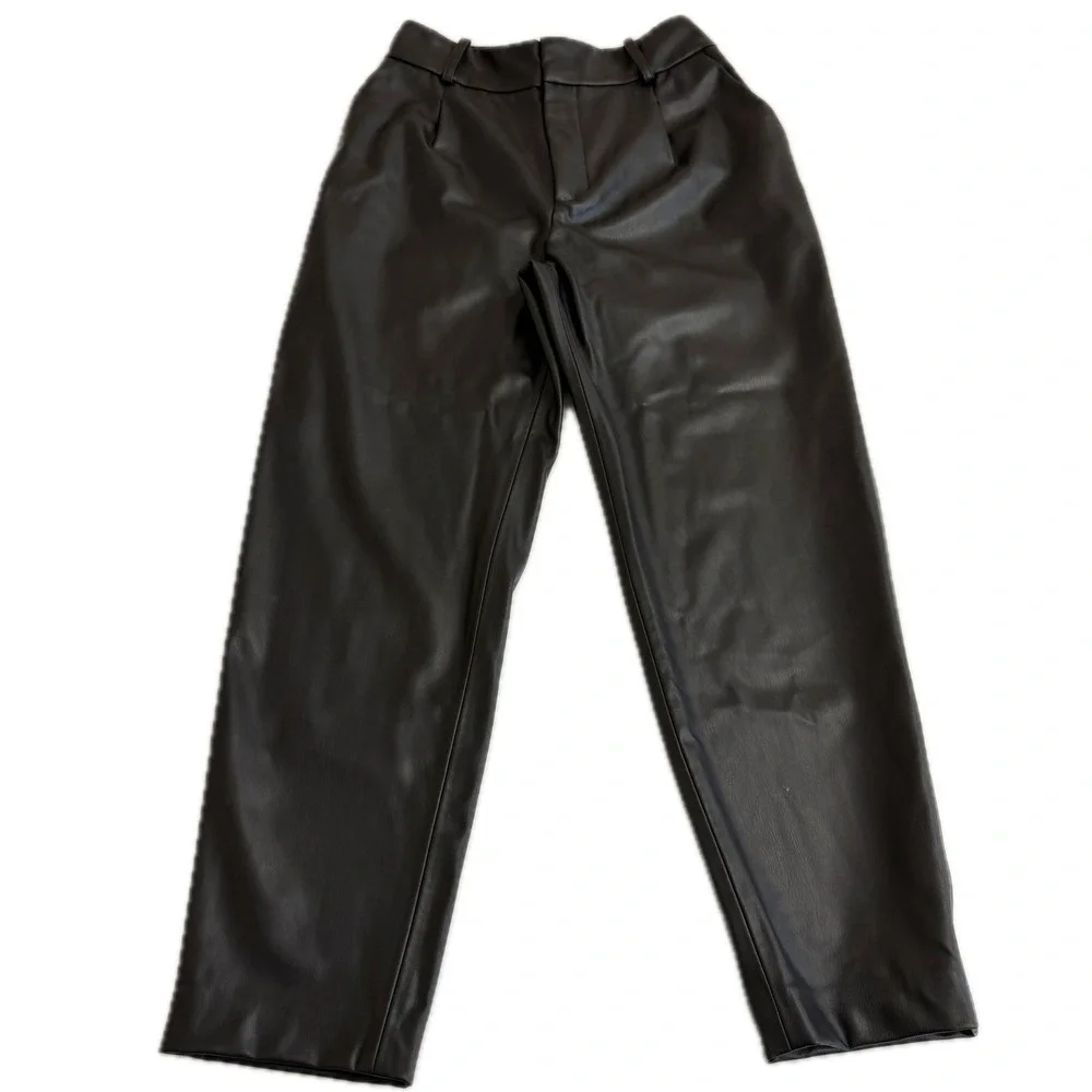 Zara Pants Womens Small Black Faux Leather Straight Leg‎ High Waisted